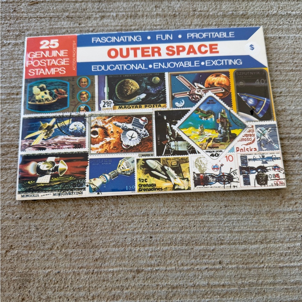 Vintage ACTION PACKETS OUTER SPACE 25 Genuine/DIfferent Stamps NOS Pack Sealed‎